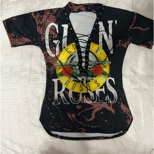 lace up choker neck T- shirt